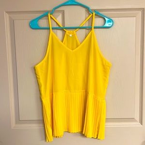 Bright sunny yellow sleeveless top blouse with pleated bottom detailing (New!)